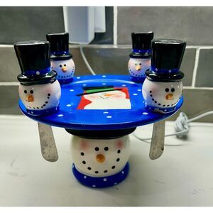 VINTAGE Kirkland's Holiday Snowman Cheese Plate And Spreader Set